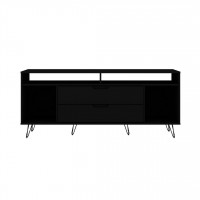 Manhattan Comfort 130GMC2 Rockefeller 62.99 TV Stand with Metal Legs and 2 Drawers in Black